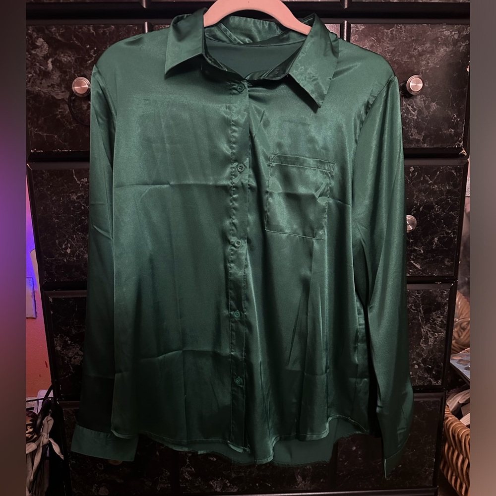 Green Satin Blouse